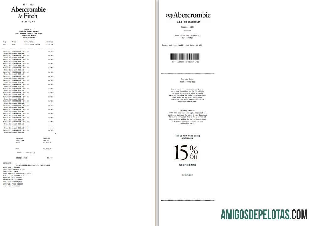Cheque de pagamento Abercrombie & Fitch EUA Nova York em formato Word e PDF Scr exemplo